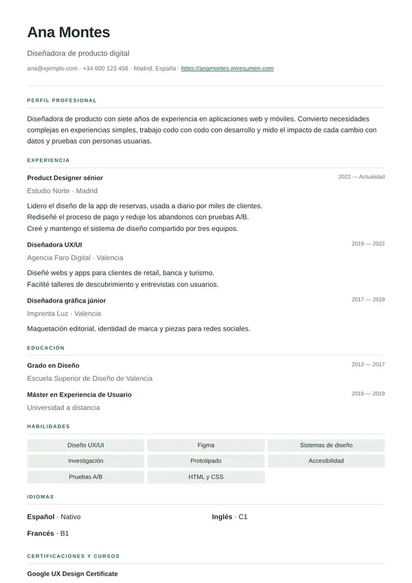 Plantilla de currículum Compact: denso y ordenado