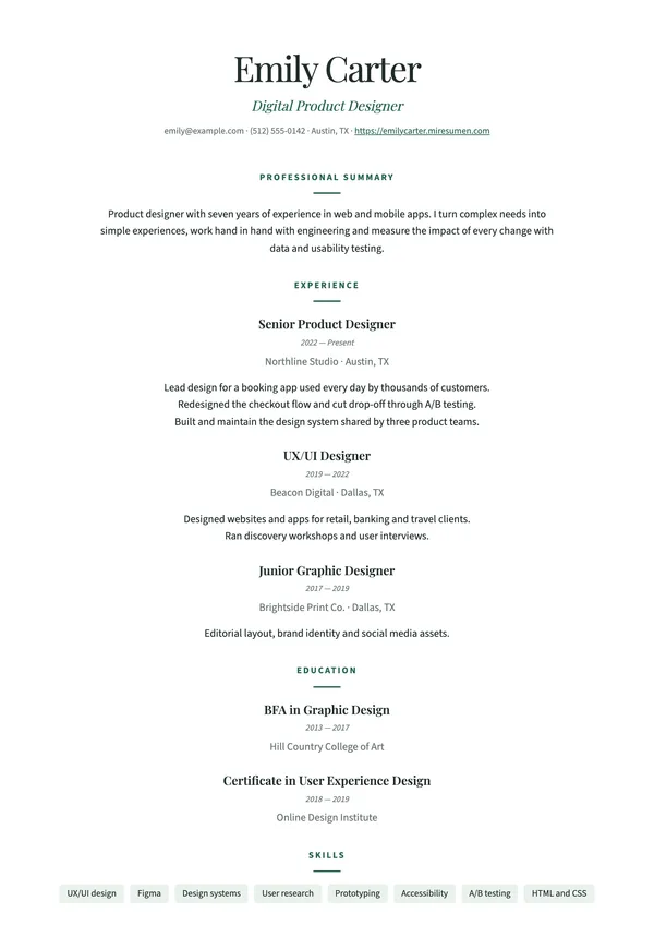Centered resume template: everything centered