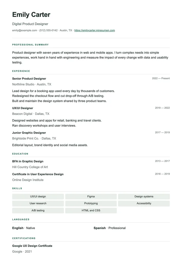 Compact resume template: dense and tidy