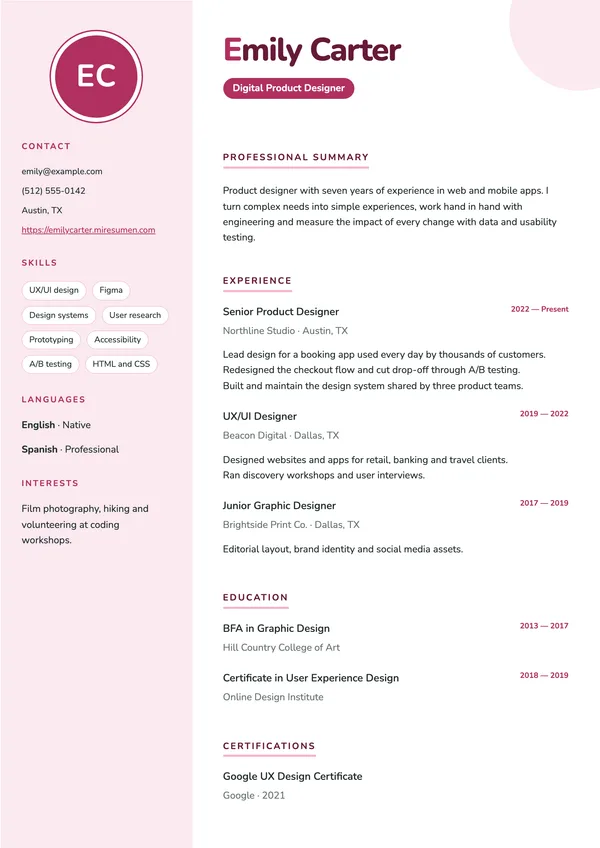 Creative resume template: soft sidebar and rounded shapes