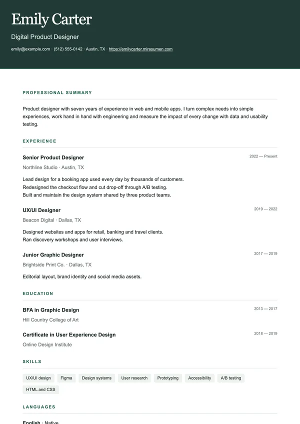 Executive resume template: color header