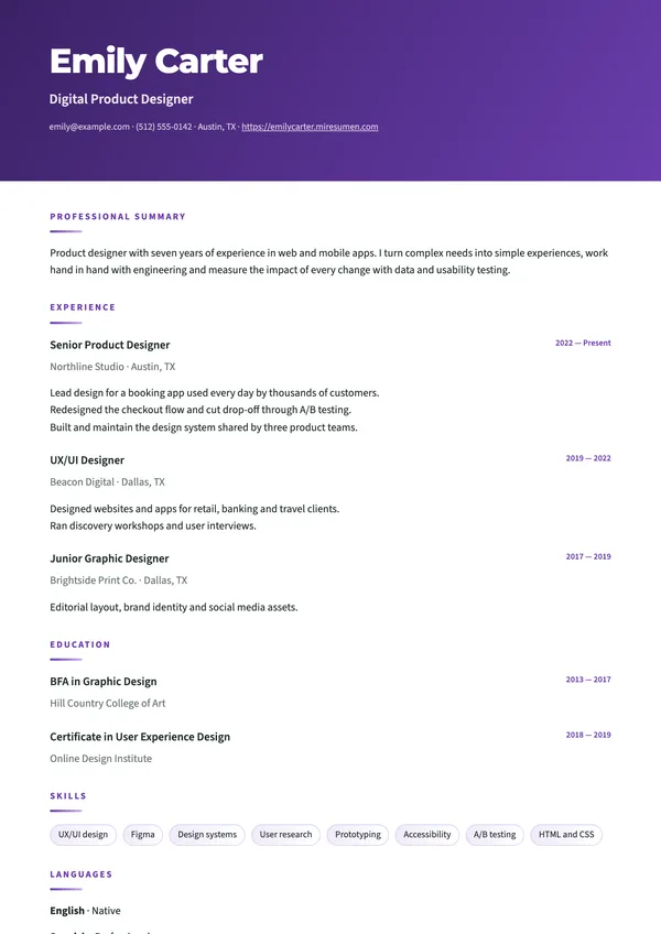 Gradient resume template: gradient header