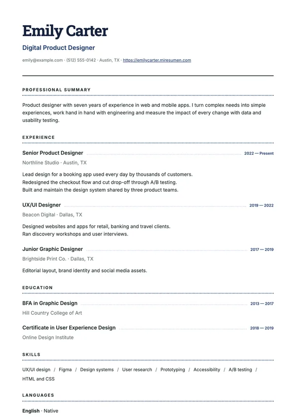 Index resume template: dotted leaders between job and date