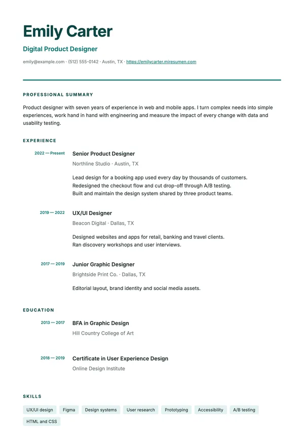 Ledger resume template: dates in a column of their own
