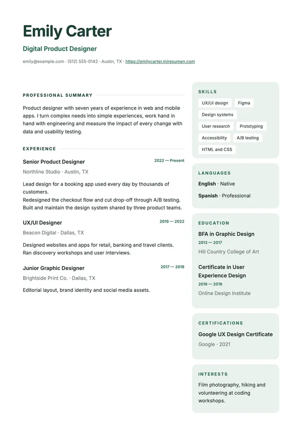 Mosaic resume template: sidebar in blocks of color