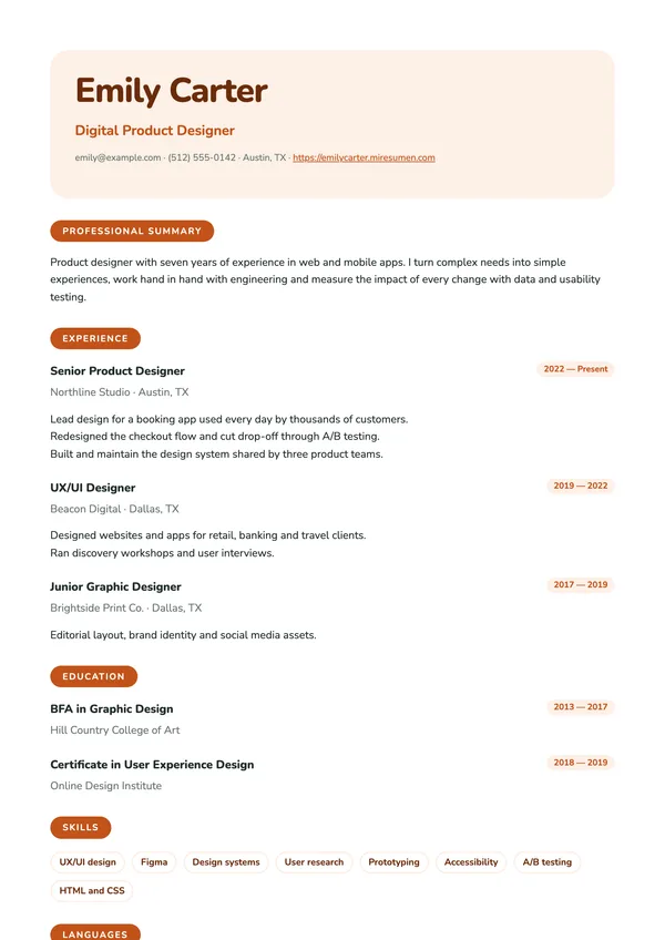 Pills resume template: rounded headings