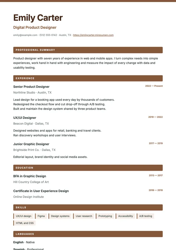 Ribbon resume template: headings on bands of color