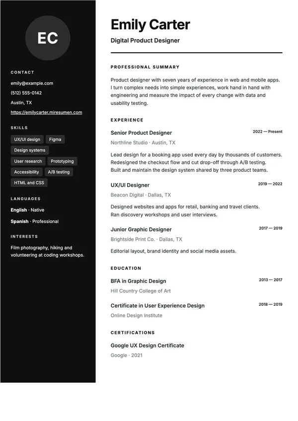 Sidebar design in black