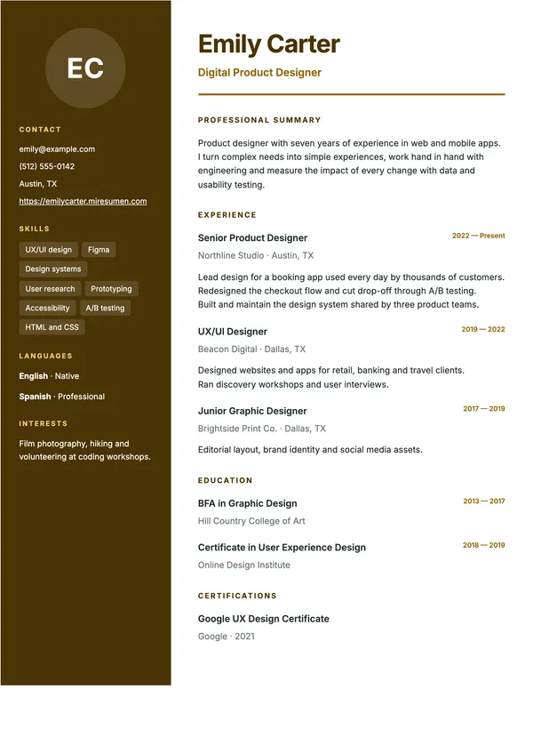 Sidebar design in mustard