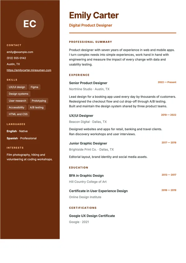Sidebar design in orange