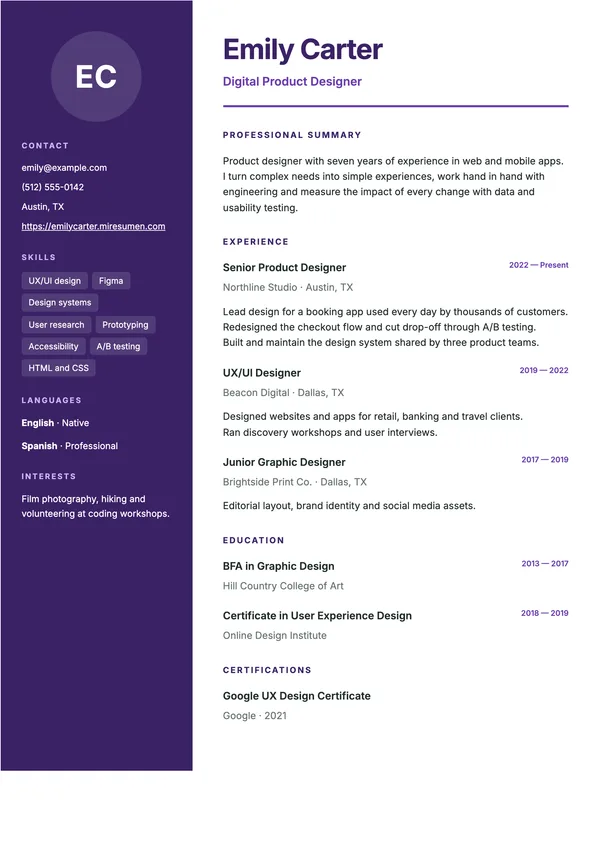 Sidebar design in purple