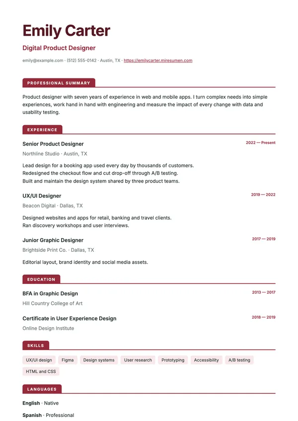 Tabs resume template: tab-style headings