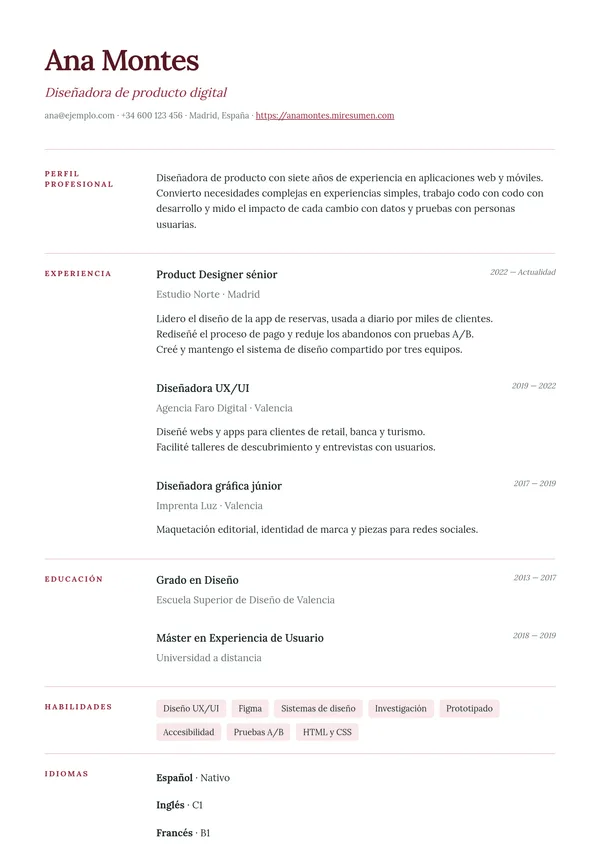 Plantilla de currículum Margen: títulos en el margen, mucho aire