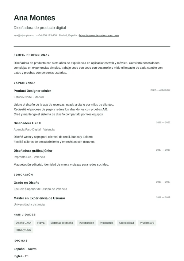 Plantilla de currículum Minimal: sans serif, sin adornos