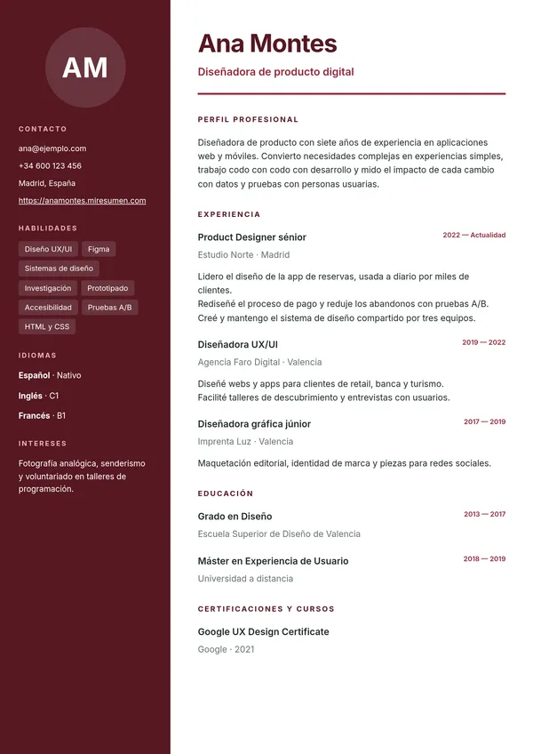 Diseño Lateral en color burdeos