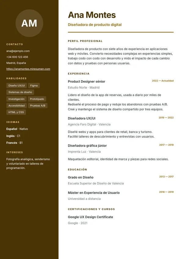 Diseño Lateral en color mostaza