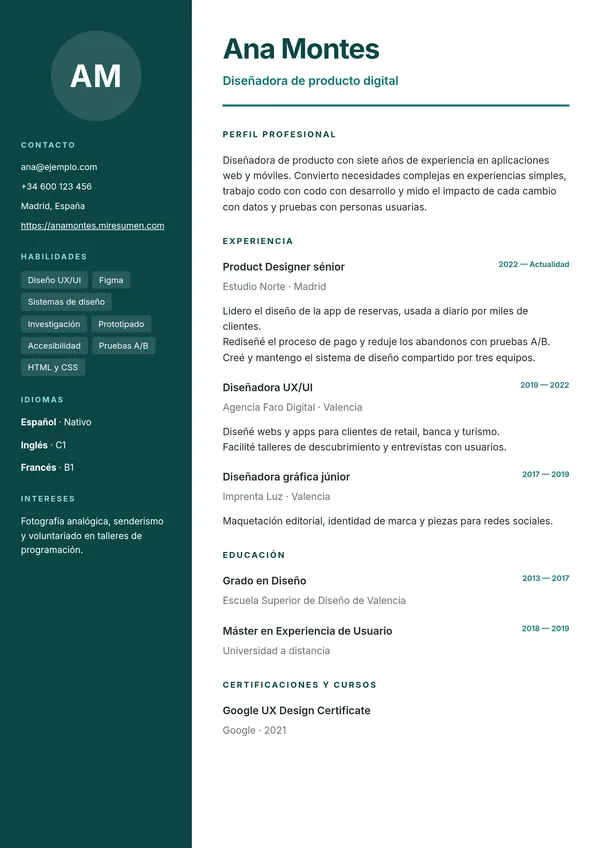 Diseño Lateral en color turquesa