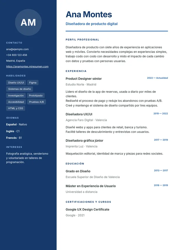 Plantilla de currículum Lateral: barra lateral en color