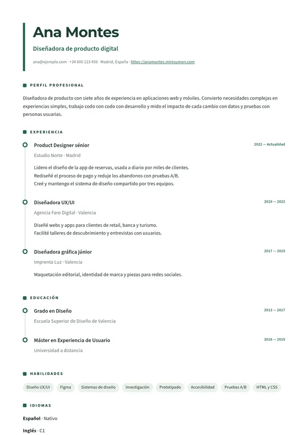 Plantilla de currículum Cronología: línea de tiempo en la experiencia